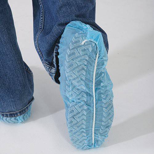 anti-skid bottom of a polypropylene blue shoe cover